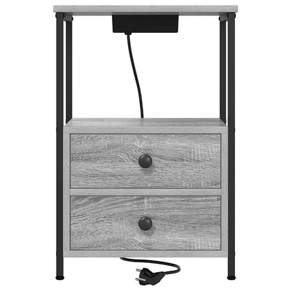 Bedside Cabinet with Charging Station with Drawer Grey sonoma