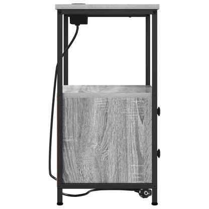 Bedside Cabinet with Charging Station with Drawer Grey sonoma
