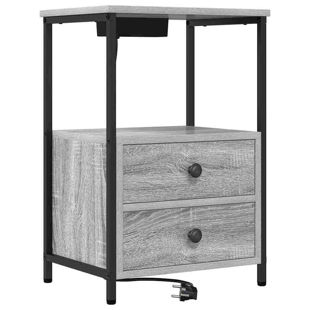Bedside Cabinet with Charging Station with Drawer Grey sonoma