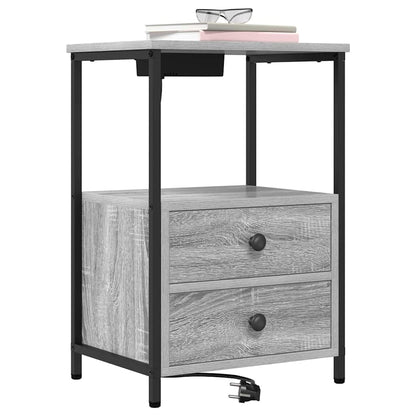 Bedside Cabinet with Charging Station with Drawer Grey sonoma