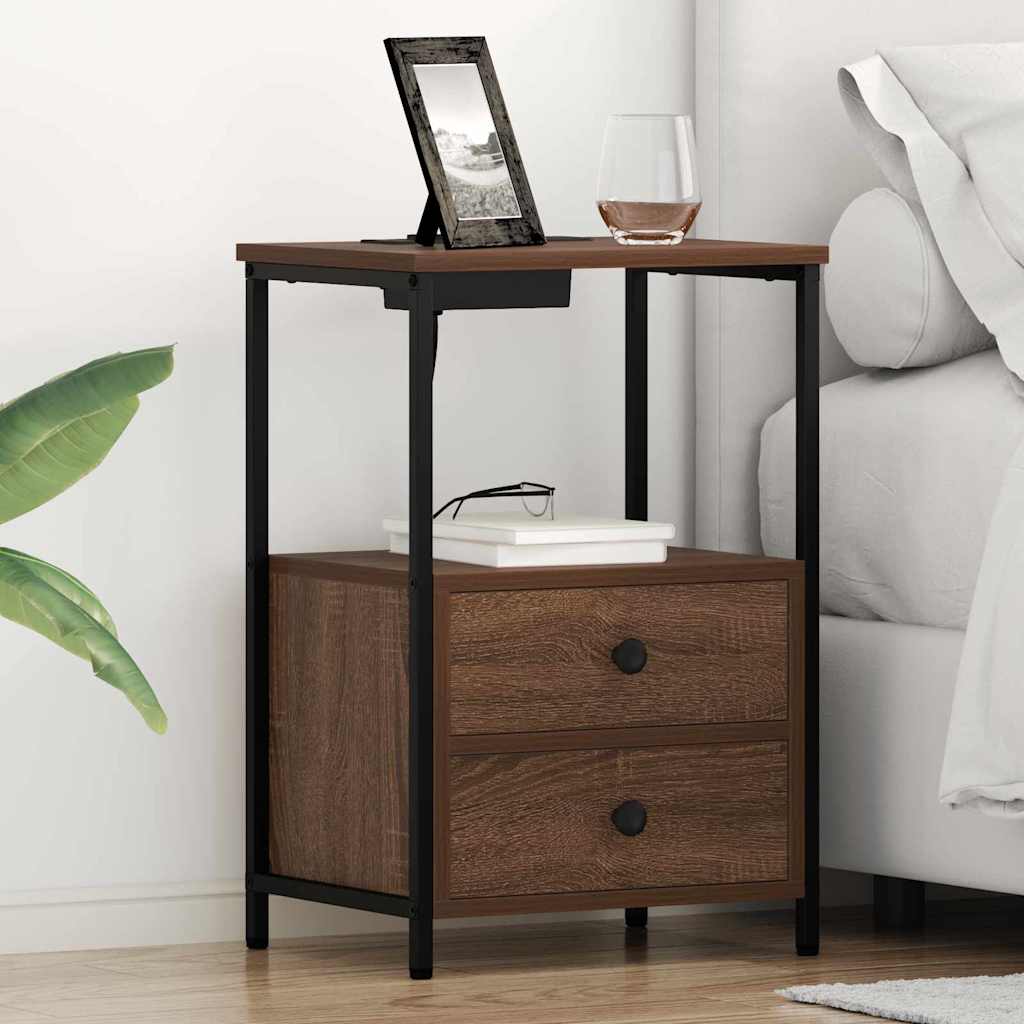Bedside Cabinet with Charging Station Brown oak Engineered Wood