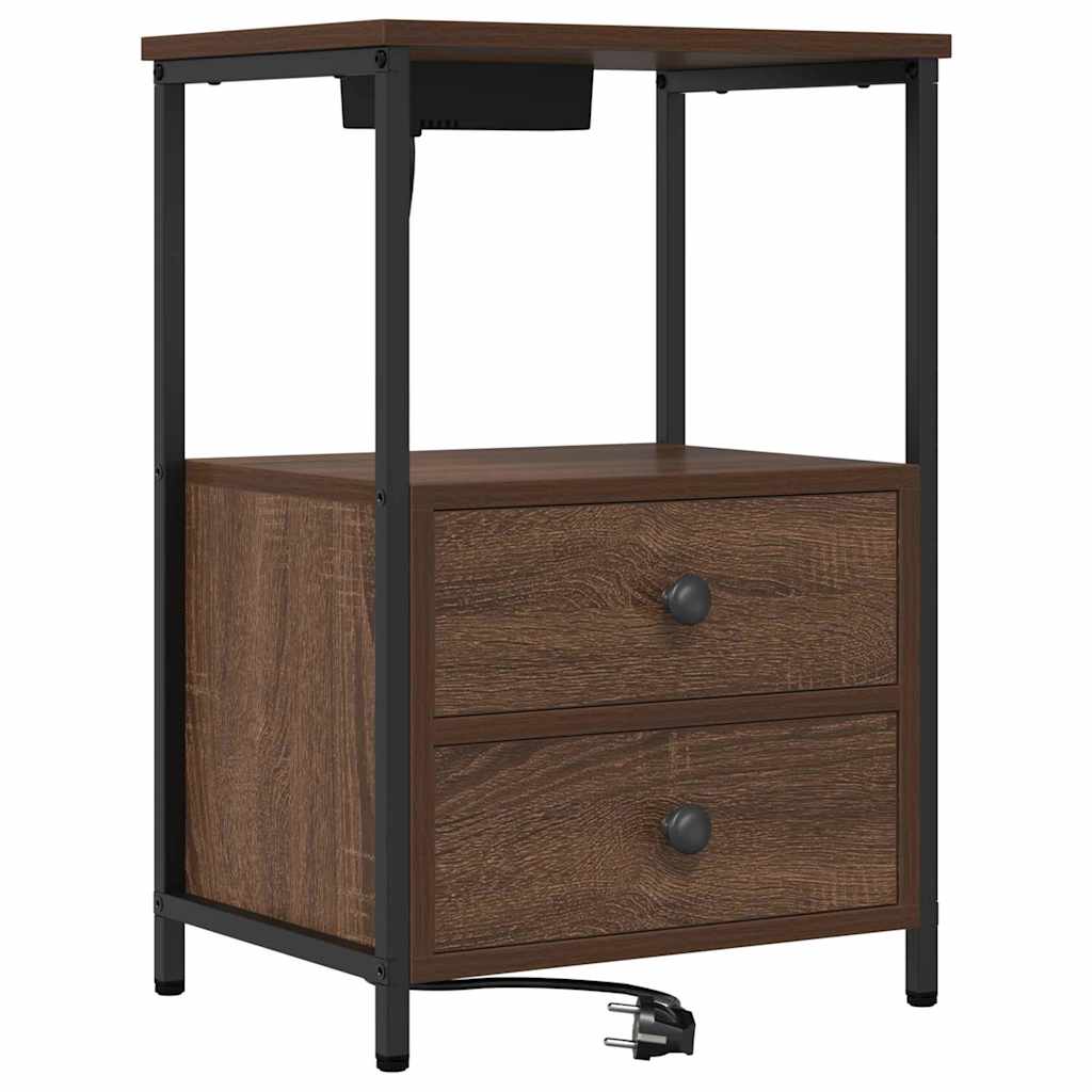 Bedside Cabinet with Charging Station Brown oak Engineered Wood