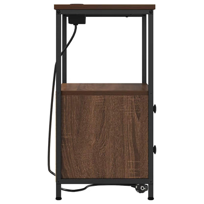 Bedside Cabinet with Charging Station Brown oak Engineered Wood