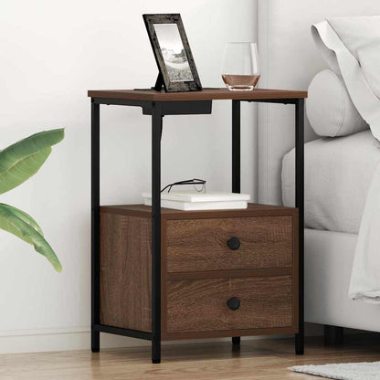 Bedside Cabinet with Charging Station Brown oak Engineered Wood