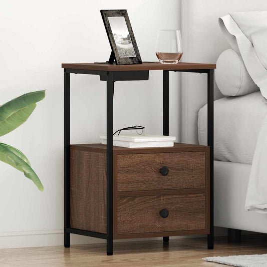 Bedside Cabinet with Charging Station Brown oak Engineered Wood