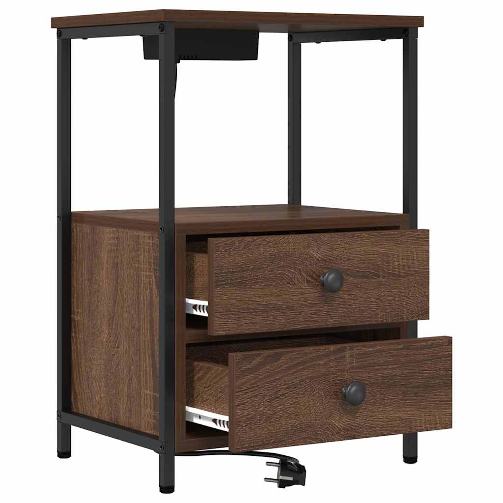 Bedside Cabinet with Charging Station Brown oak Engineered Wood