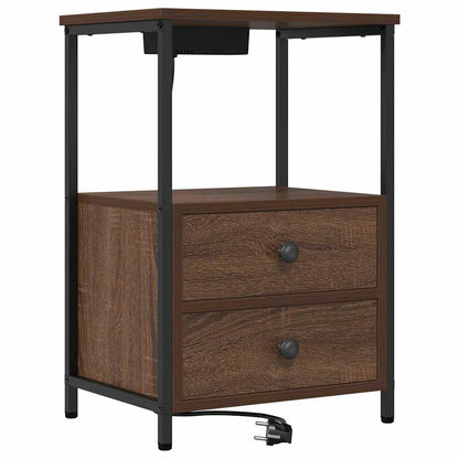 Bedside Cabinet with Charging Station Brown oak Engineered Wood