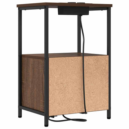 Bedside Cabinet with Charging Station Brown oak Engineered Wood