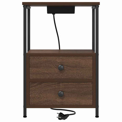 Bedside Cabinet with Charging Station Brown oak Engineered Wood