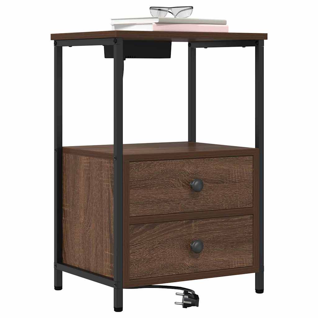 Bedside Cabinet with Charging Station Brown oak Engineered Wood