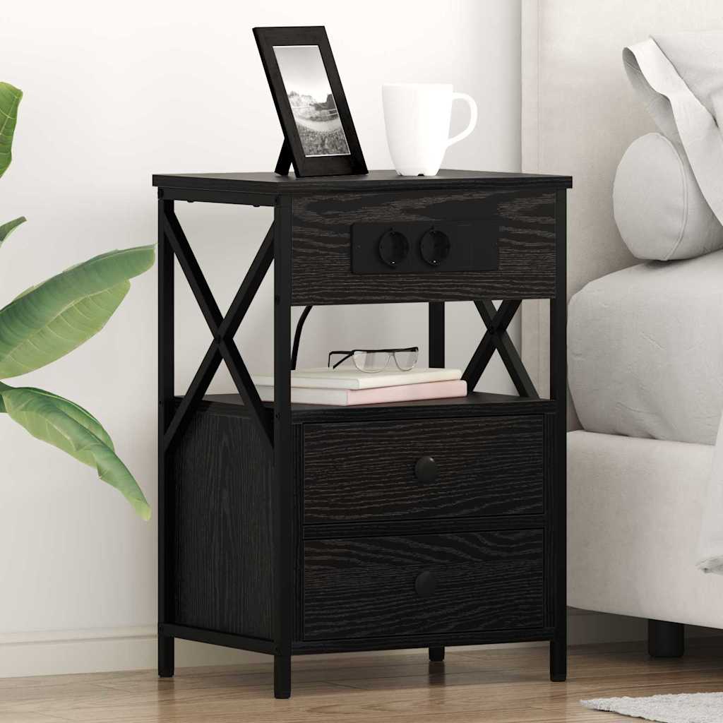 Bedside Cabinet Black oak 40 x 31 x 60 cm Engineered wood