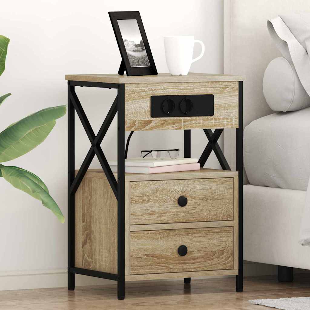 Bedside Cabinet with Charging Station with Drawer Sonoma Oak