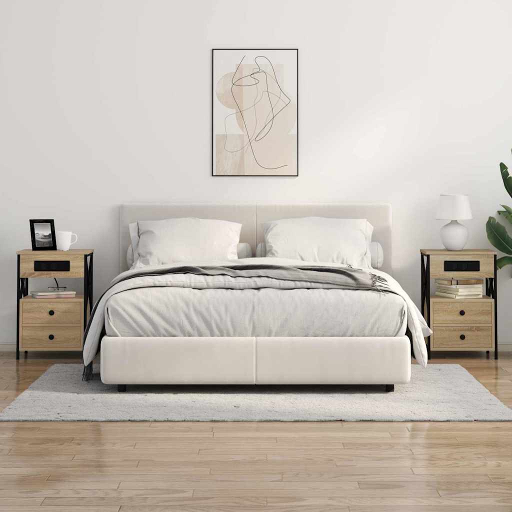 Bedside Cabinet with Charging Station with Drawer Sonoma Oak