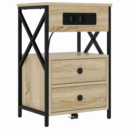 Bedside Cabinet with Charging Station with Drawer Sonoma Oak
