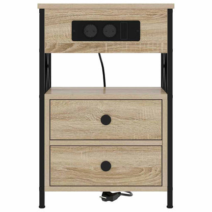 Bedside Cabinet with Charging Station with Drawer Sonoma Oak