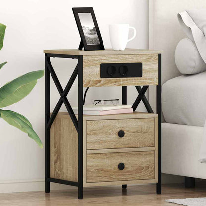 Bedside Cabinet with Charging Station 2 pcs Sonoma Oak