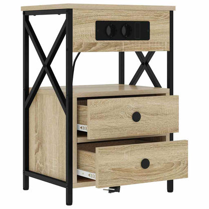 Bedside Cabinet with Charging Station 2 pcs Sonoma Oak