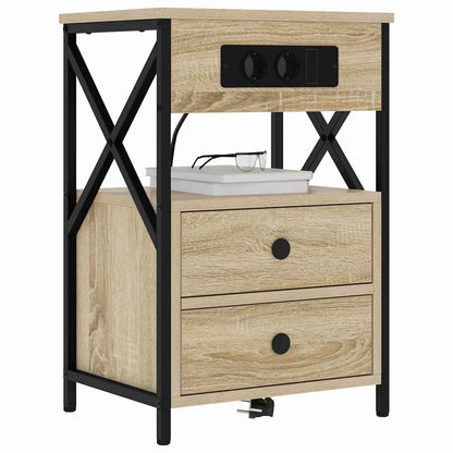 Bedside Cabinet with Charging Station 2 pcs Sonoma Oak