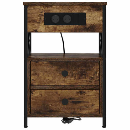 Bedside Cabinet with Charging Station with Drawer Smoked Oak