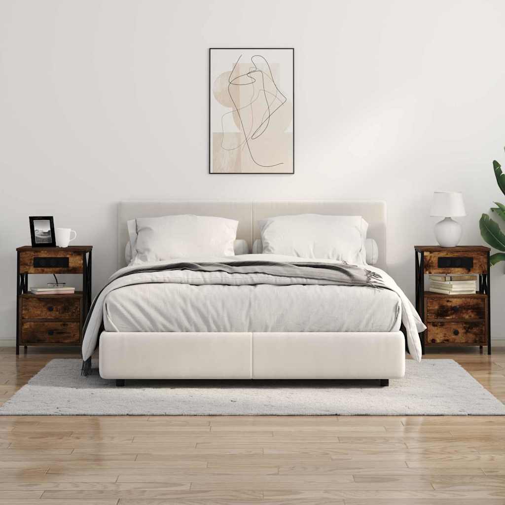 Bedside Cabinet with Charging Station 2 pcs Smoked Oak