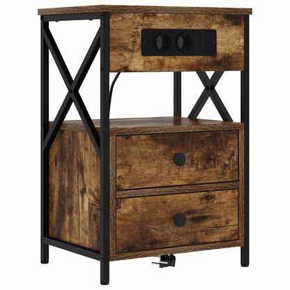 Bedside Cabinet with Charging Station 2 pcs Smoked Oak