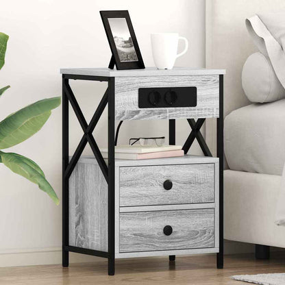 Bedside Cabinet with Charging Station 2 pcs Grey sonoma