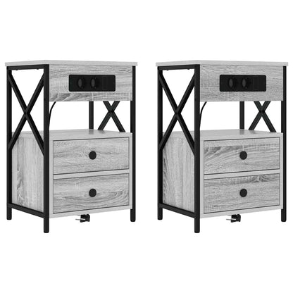 Bedside Cabinet with Charging Station 2 pcs Grey sonoma