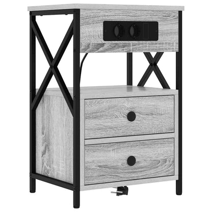 Bedside Cabinet with Charging Station 2 pcs Grey sonoma