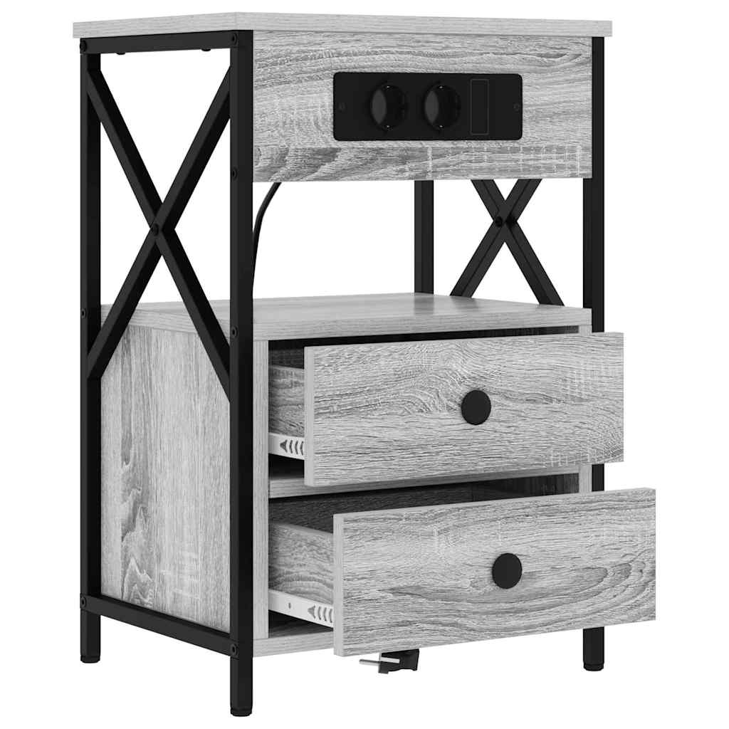 Bedside Cabinet with Charging Station 2 pcs Grey sonoma