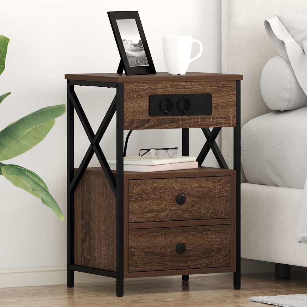 Bedside Cabinet with Charging Station Brown Oak 40 x 31 x 60 cm