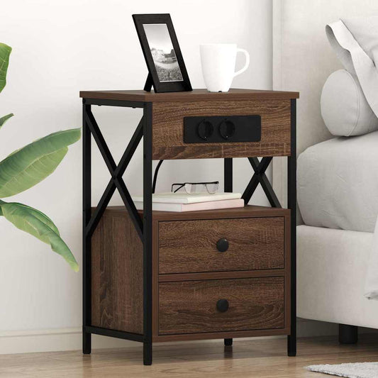 Bedside Cabinet with Charging Station Brown Oak 40 x 31 x 60 cm