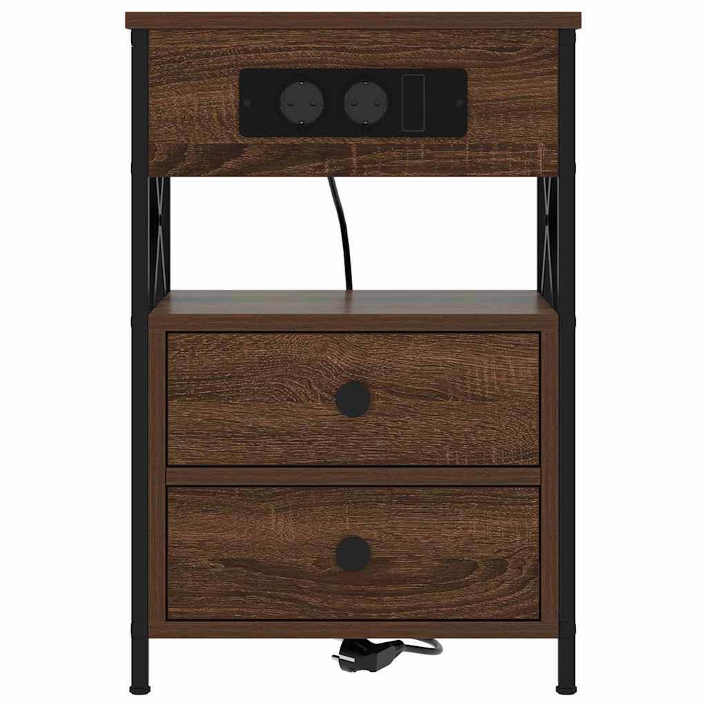 Bedside Cabinet with Charging Station Brown Oak 40 x 31 x 60 cm