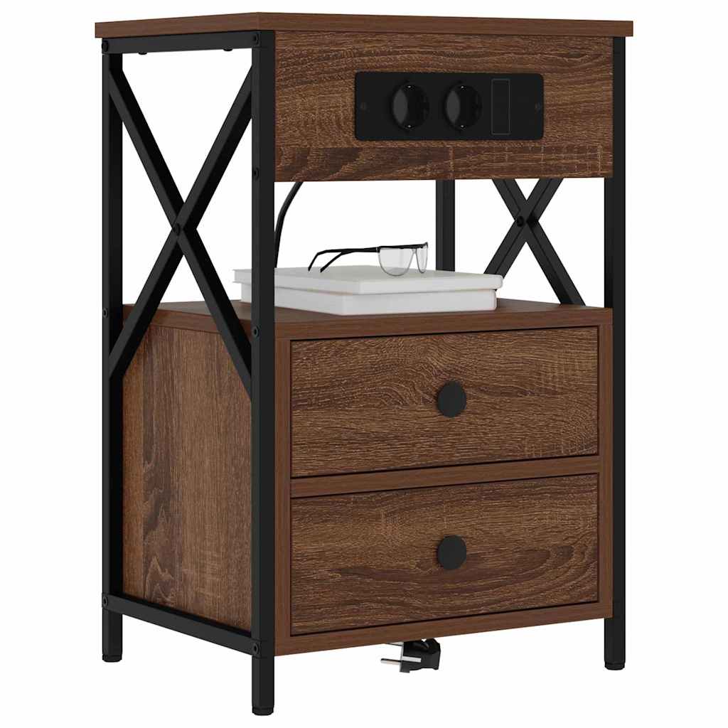 Bedside Cabinet with Charging Station Brown Oak 40 x 31 x 60 cm