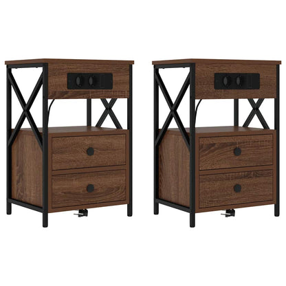 Bedside Cabinet with Charging Station 2 pcs Brown Oak