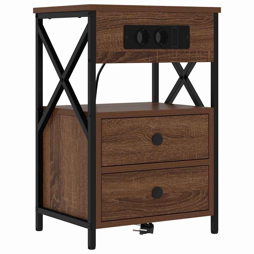 Bedside Cabinet with Charging Station 2 pcs Brown Oak