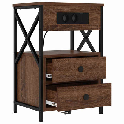 Bedside Cabinet with Charging Station 2 pcs Brown Oak