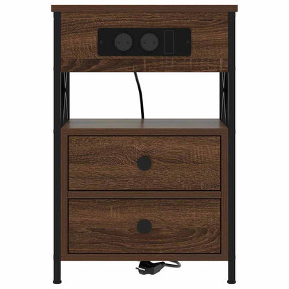 Bedside Cabinet with Charging Station 2 pcs Brown Oak