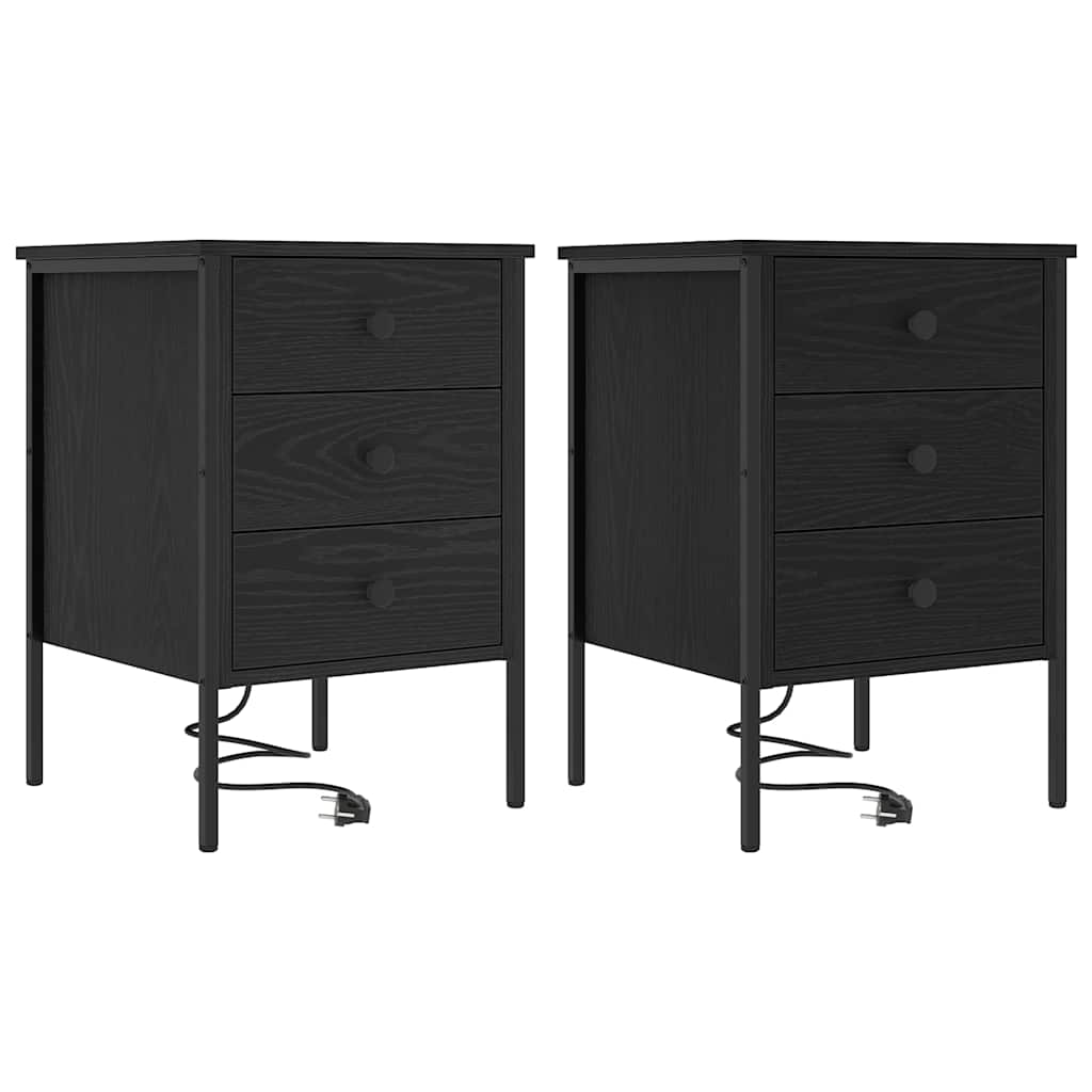 Bedside Cabinet 2 pcs Black oak 42 x 41 x 61 cm Engineered wood