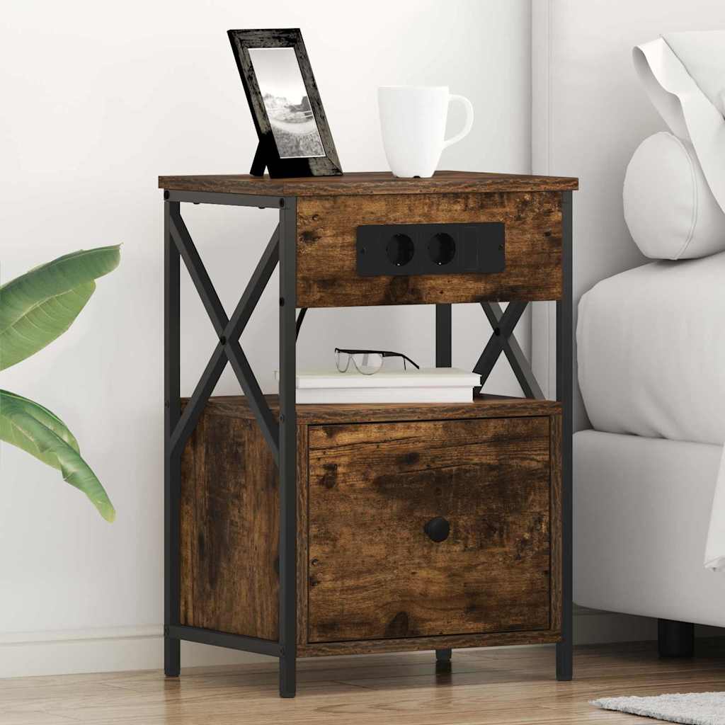 Bedside Cabinet Smoked oak 40 x 31 x 60 cm Engineered wood