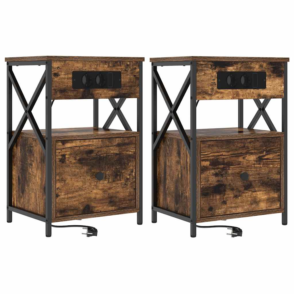 Bedside Cabinet with Drawer 2 pcs Smoked oak 40 x 31 x 60 cm