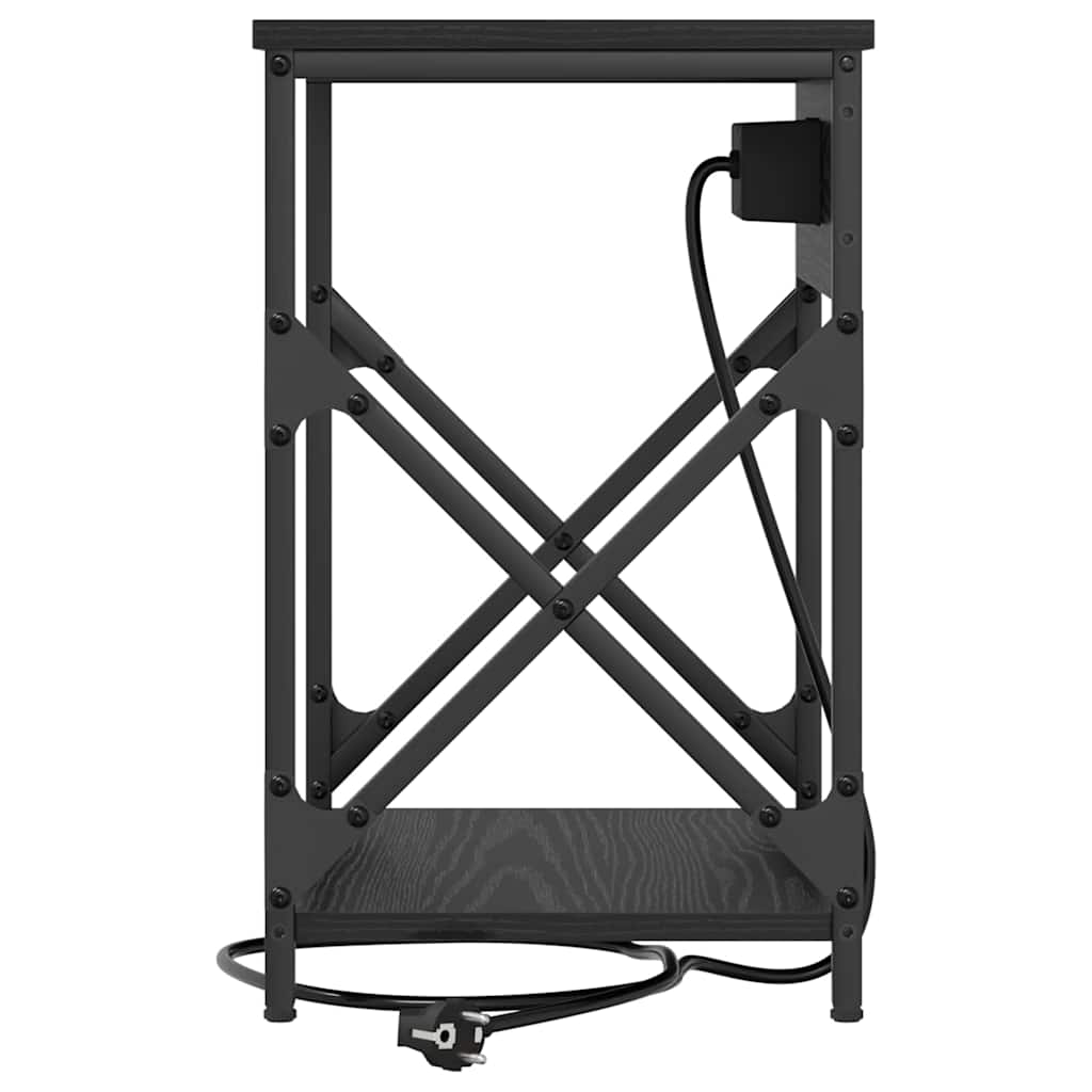 Bedside Cabinet with Charging Station Black oak 41 x 31 x 51 cm