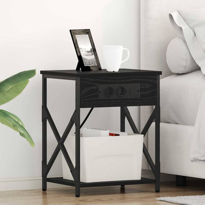 Bedside Cabinet with Charging Station 2 pcs Black oak