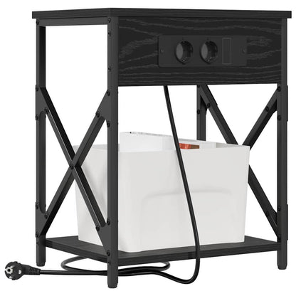 Bedside Cabinet with Charging Station 2 pcs Black oak