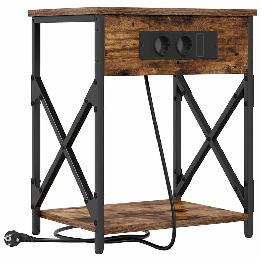 Bedside Cabinet with Charging Station Smoked oak