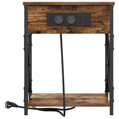 Bedside Cabinet with Charging Station 2 pcs Smoked oak