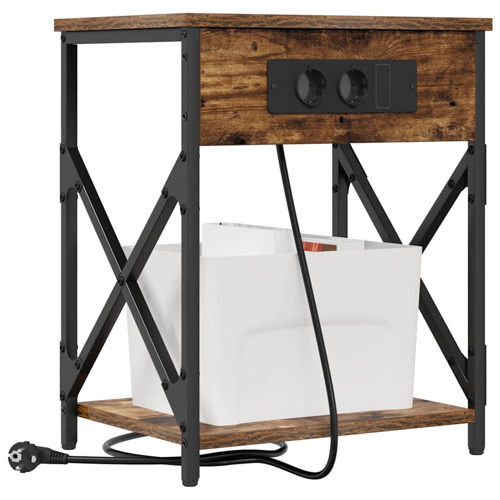 Bedside Cabinet with Charging Station 2 pcs Smoked oak