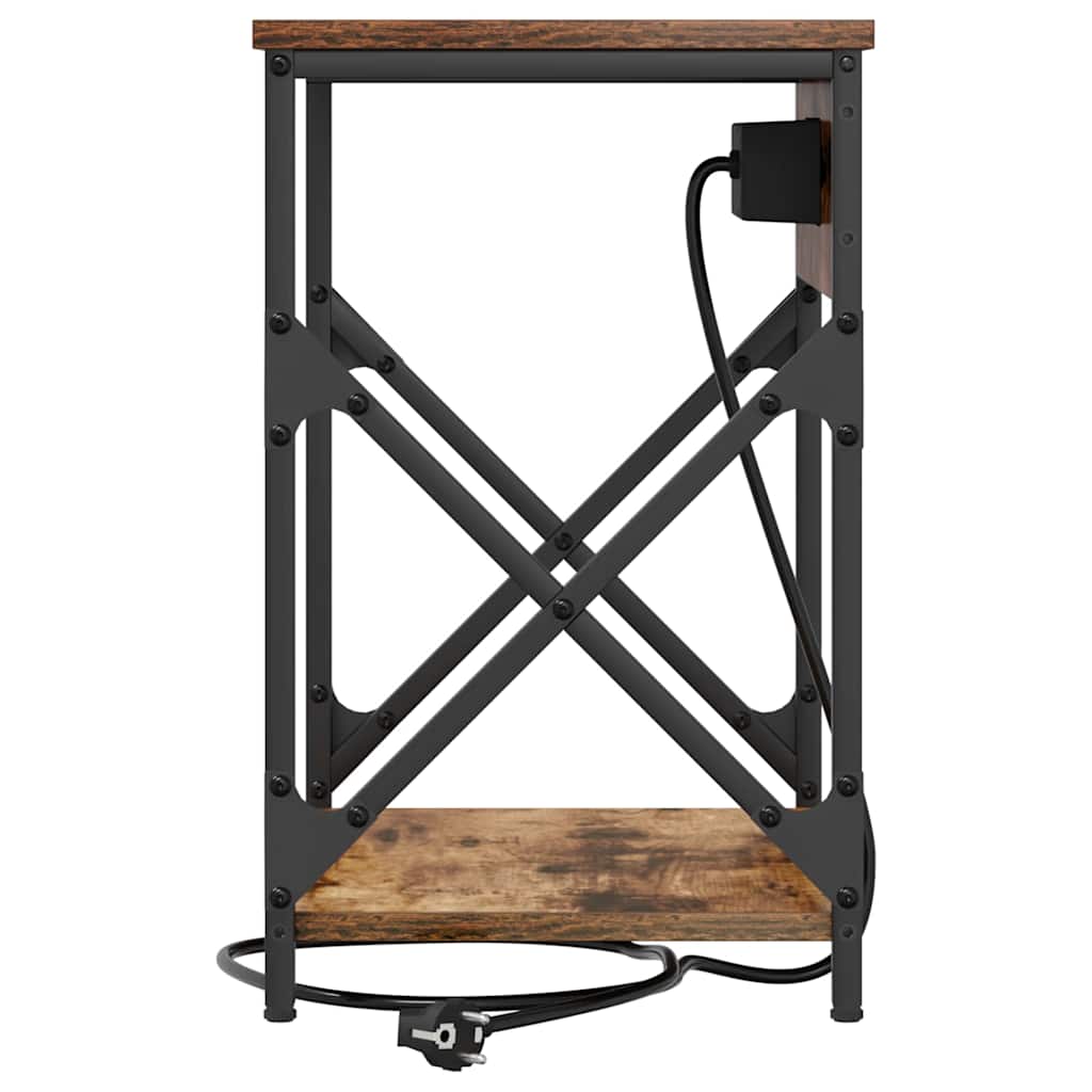 Bedside Cabinet with Charging Station 2 pcs Smoked oak