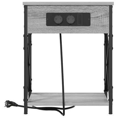 Bedside Cabinet with Charging Station Grey sonoma