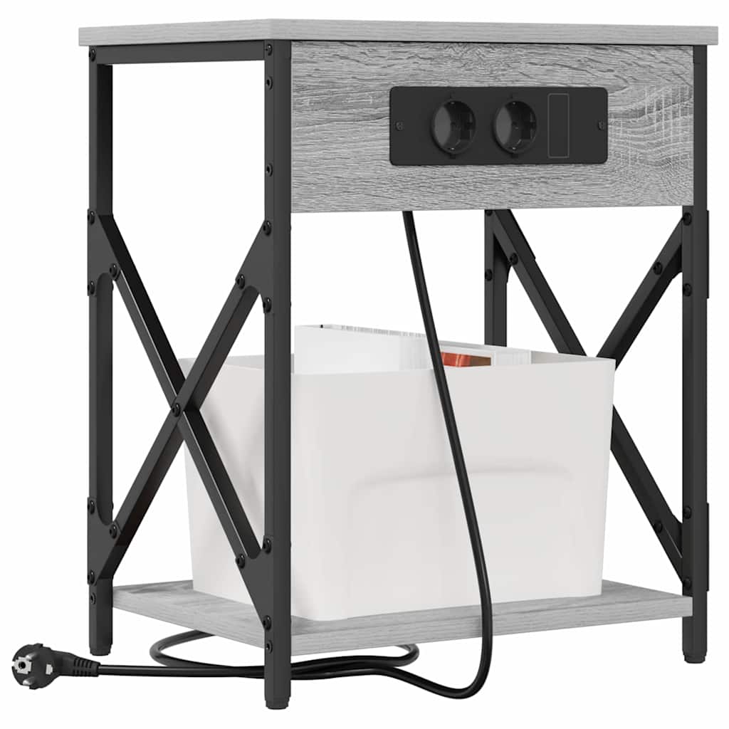 Bedside Cabinet with Charging Station Grey sonoma