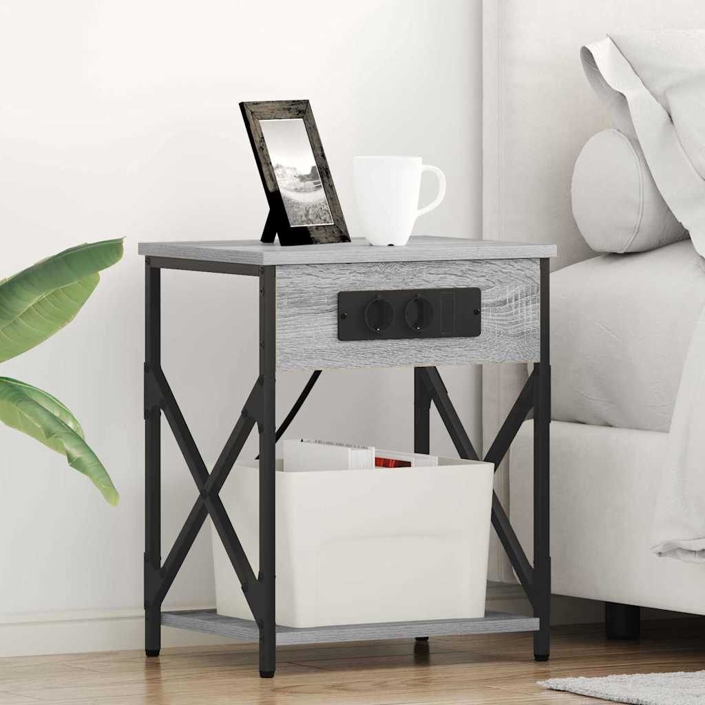 Bedside Cabinet with Charging Station 2 pcs Grey sonoma